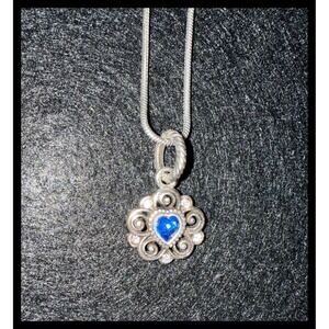 Brighton Necklace Womens Silver Blue Heart Pendant Filigree Jewelry